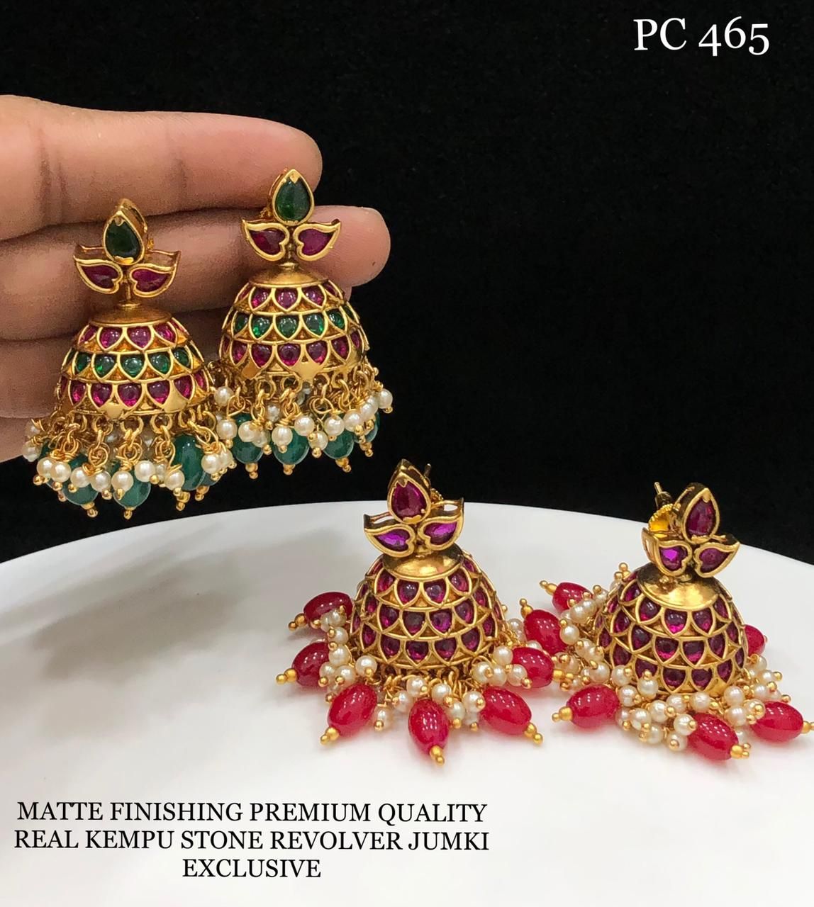 Real Kemp Stone Revolver Jhumki Set Combo 2