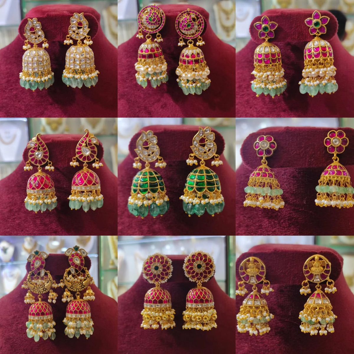 Designed Kemp and Diamond Combo 9 Jhumki Set