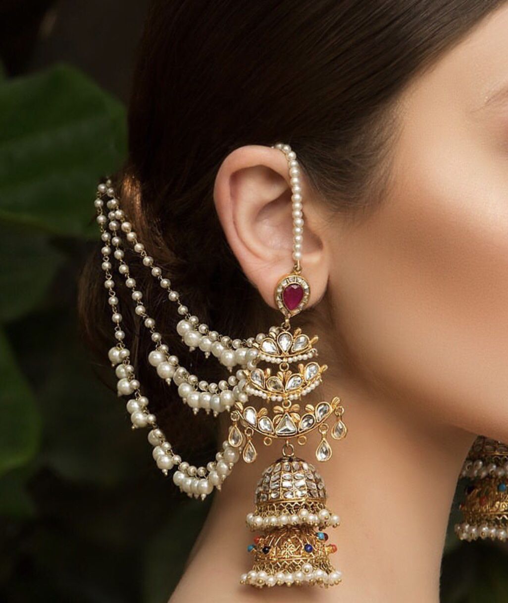 Suvarna Look Designer Jhumka Set Ear Chain