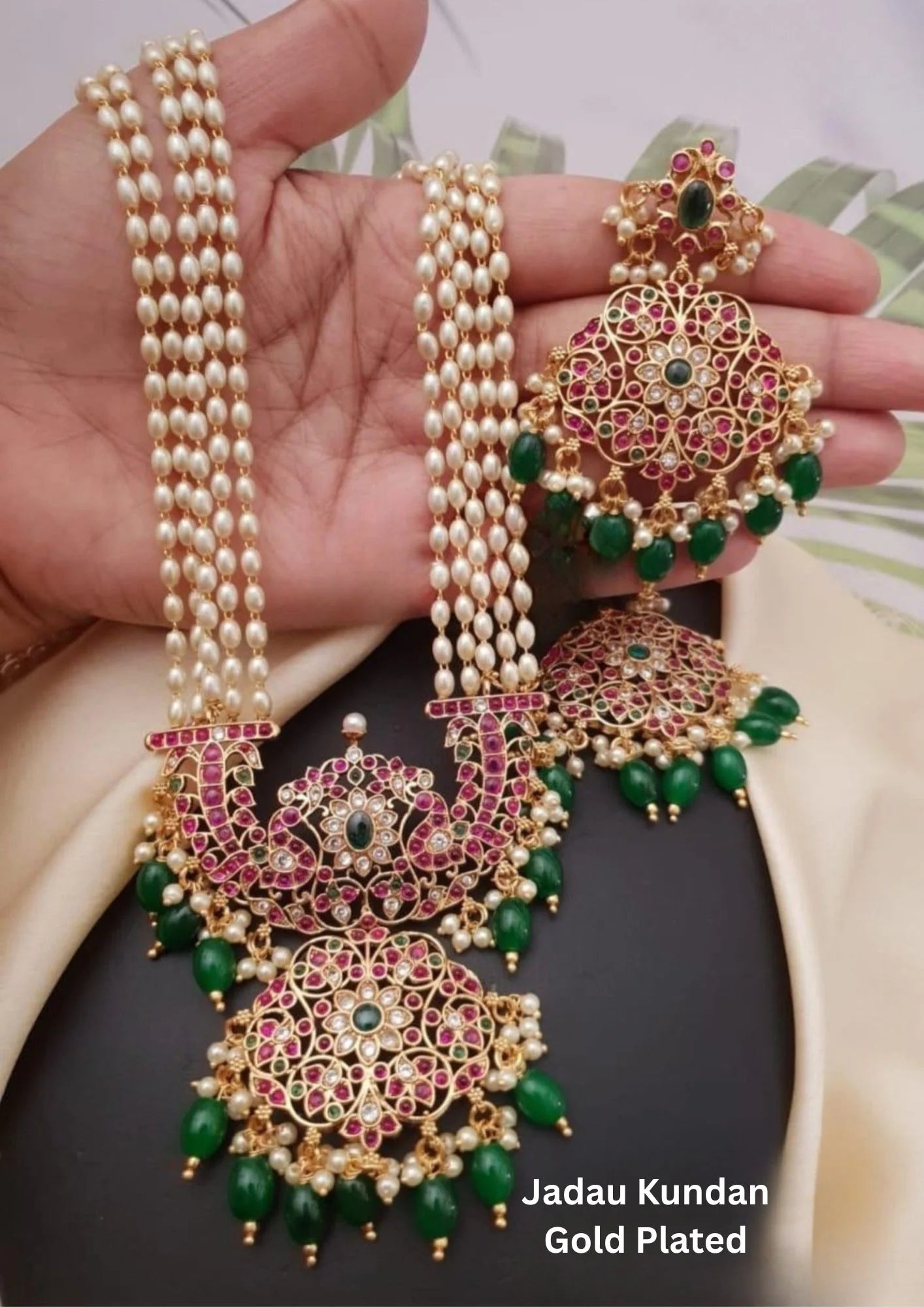Jadau Kundan with Rice Beads Gold Plated Haram (Necklace)