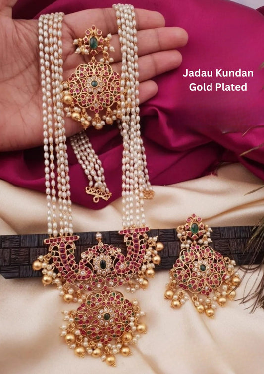 Jadau Kundan with Rice Beads Gold Plated Haram (Necklace)