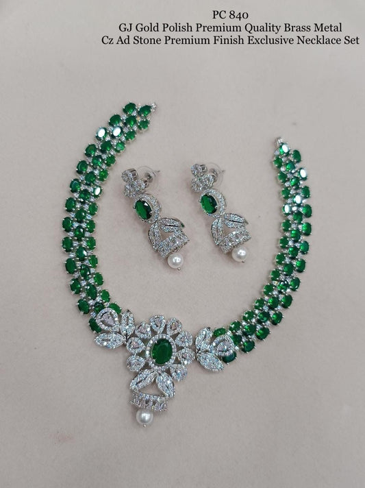 Gj Gold Polished Diamond Necklace Set