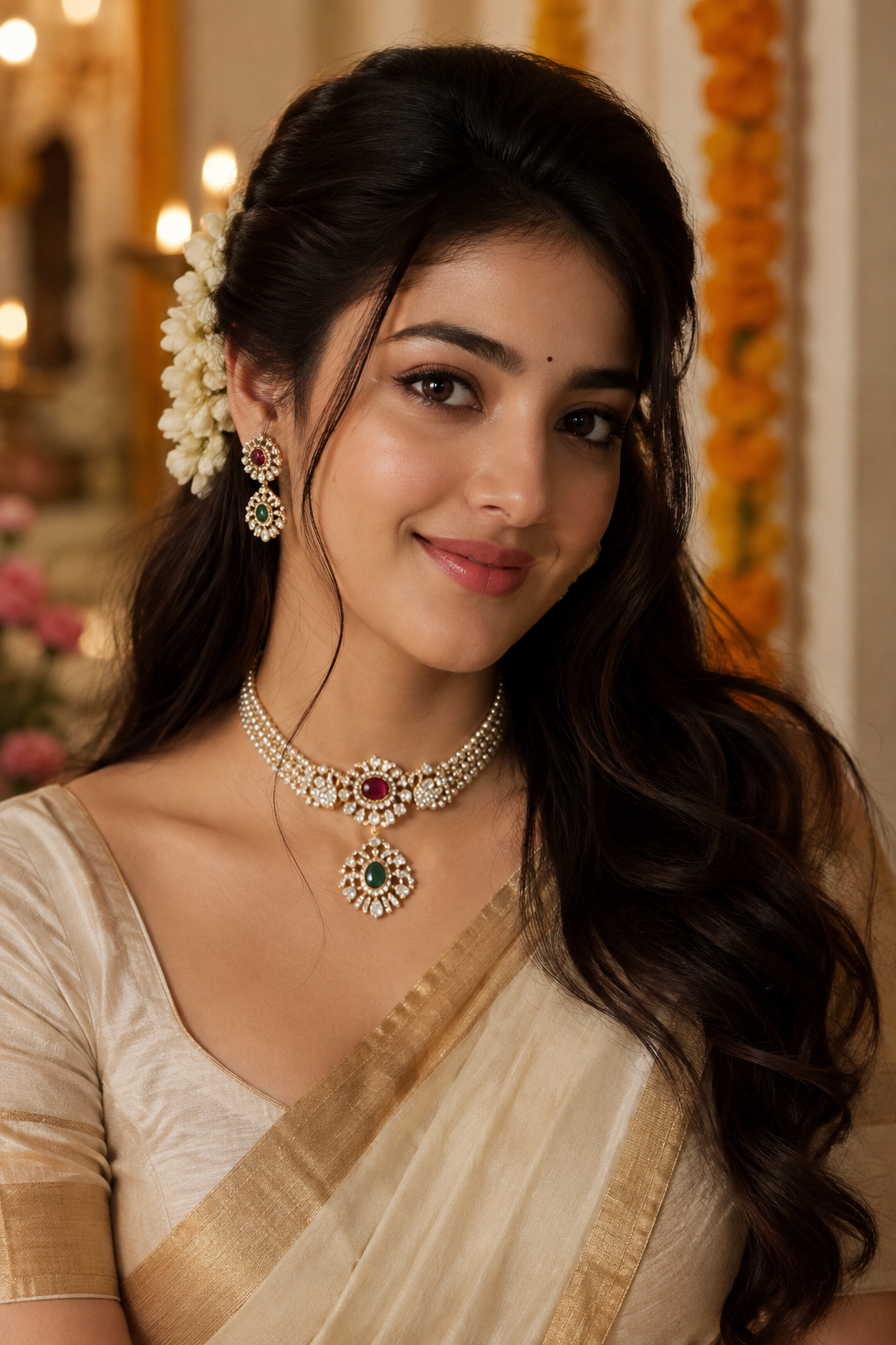 Moissanite Polki Pearl Choker From Shadishringaar