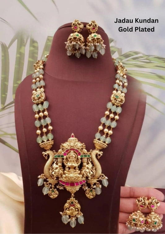 Jadau Kundan Gold Plated Temple Necklace With Earrings