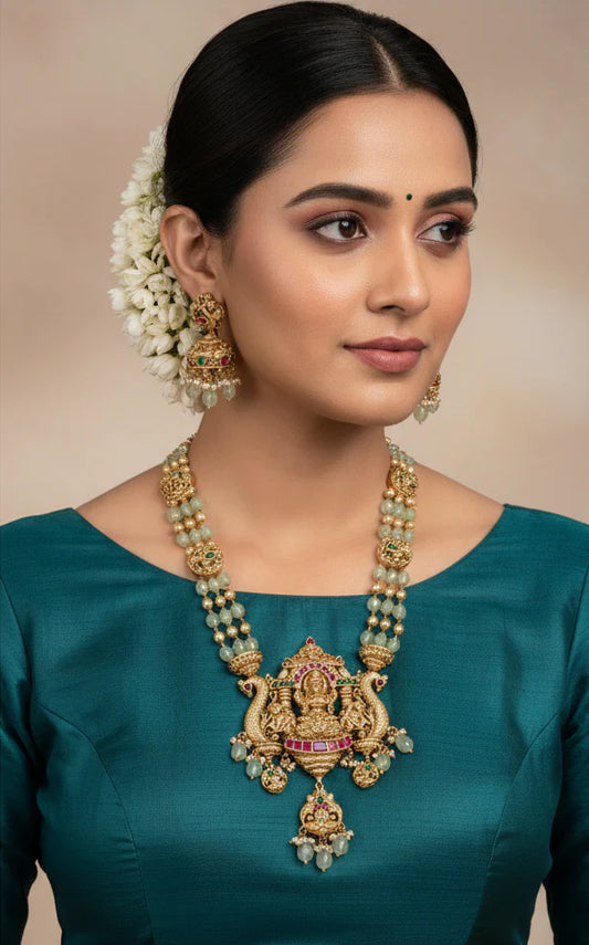 Jadau Kundan Gold Plated Temple Necklace With Earrings